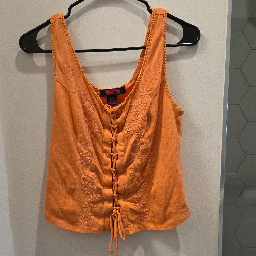Rocawear Orange Lace-Up Embroidered Tank Top